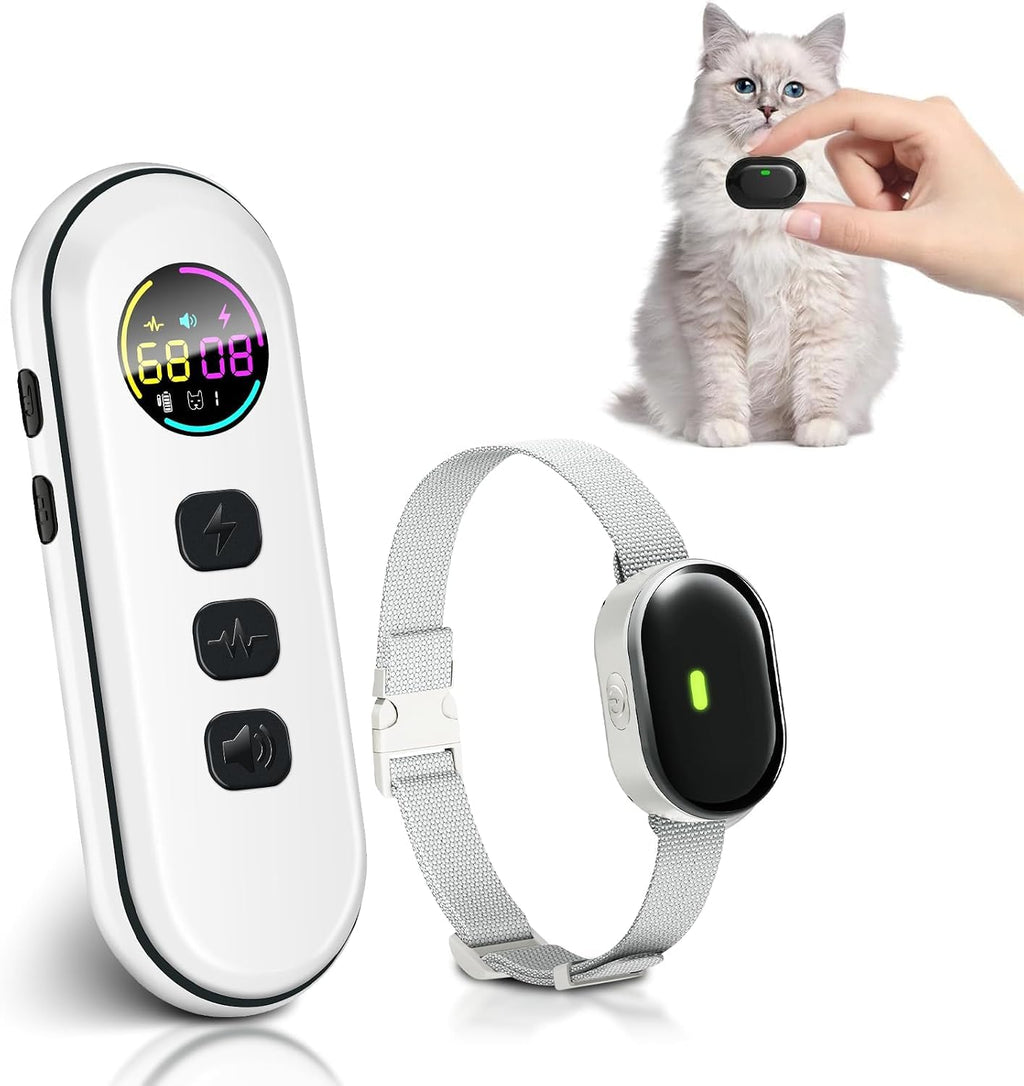 Ultra-Small Cat Training Collar with Remote, Waterproof, Rechargeable (Beige) M1258