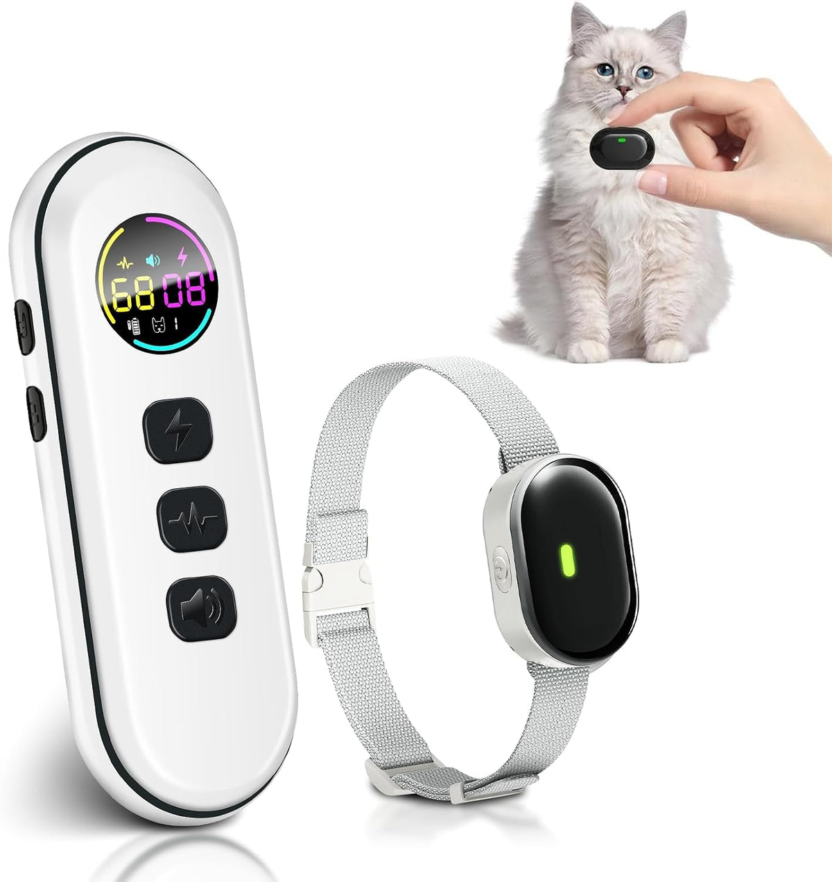 Ultra-Small Cat Training Collar with Remote, Waterproof, Rechargeable (Beige) M1258