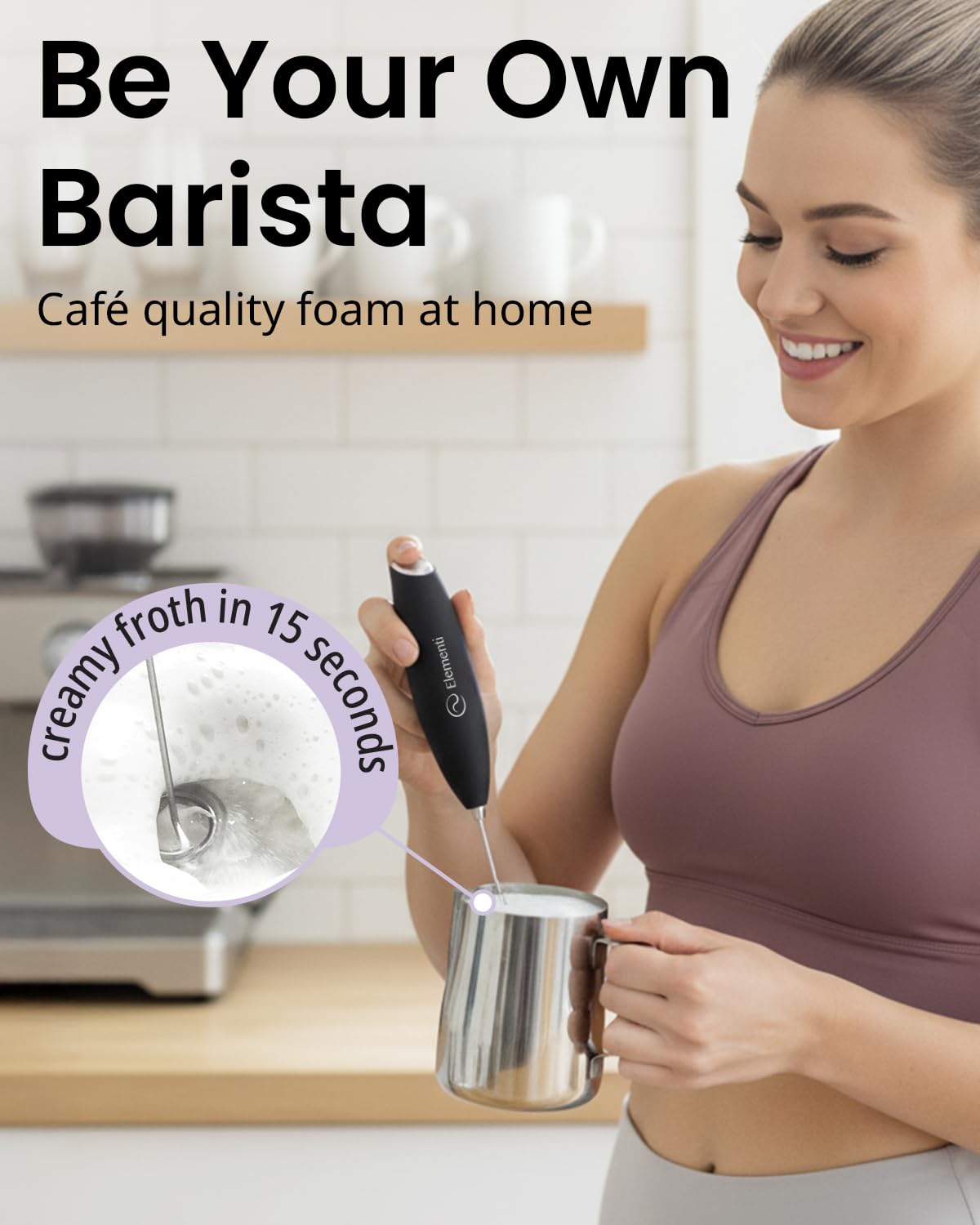Black Handheld Milk Frother Wand with Stand A687