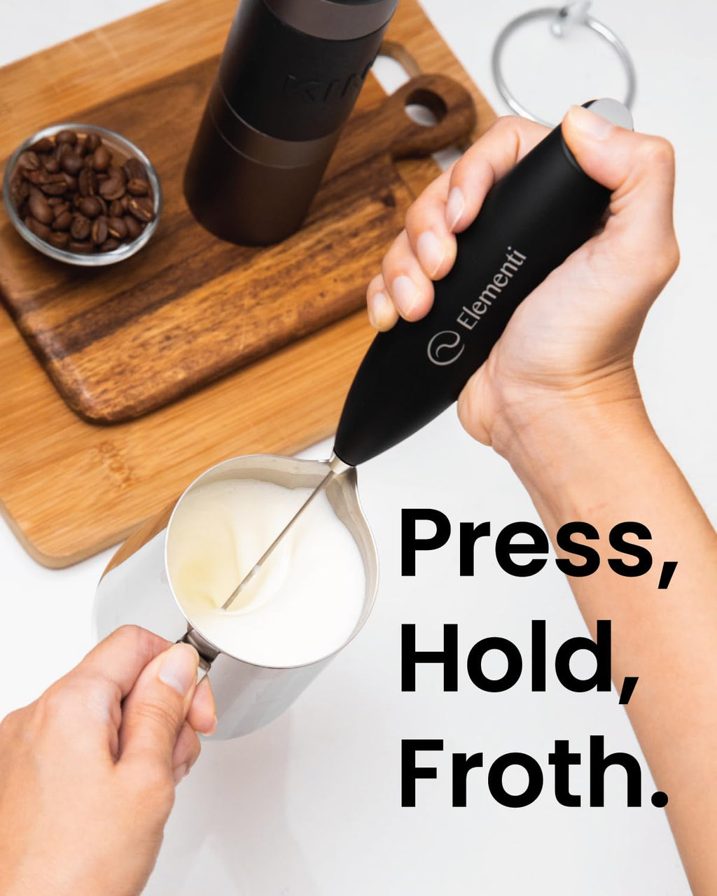 Black Handheld Milk Frother Wand with Stand A687