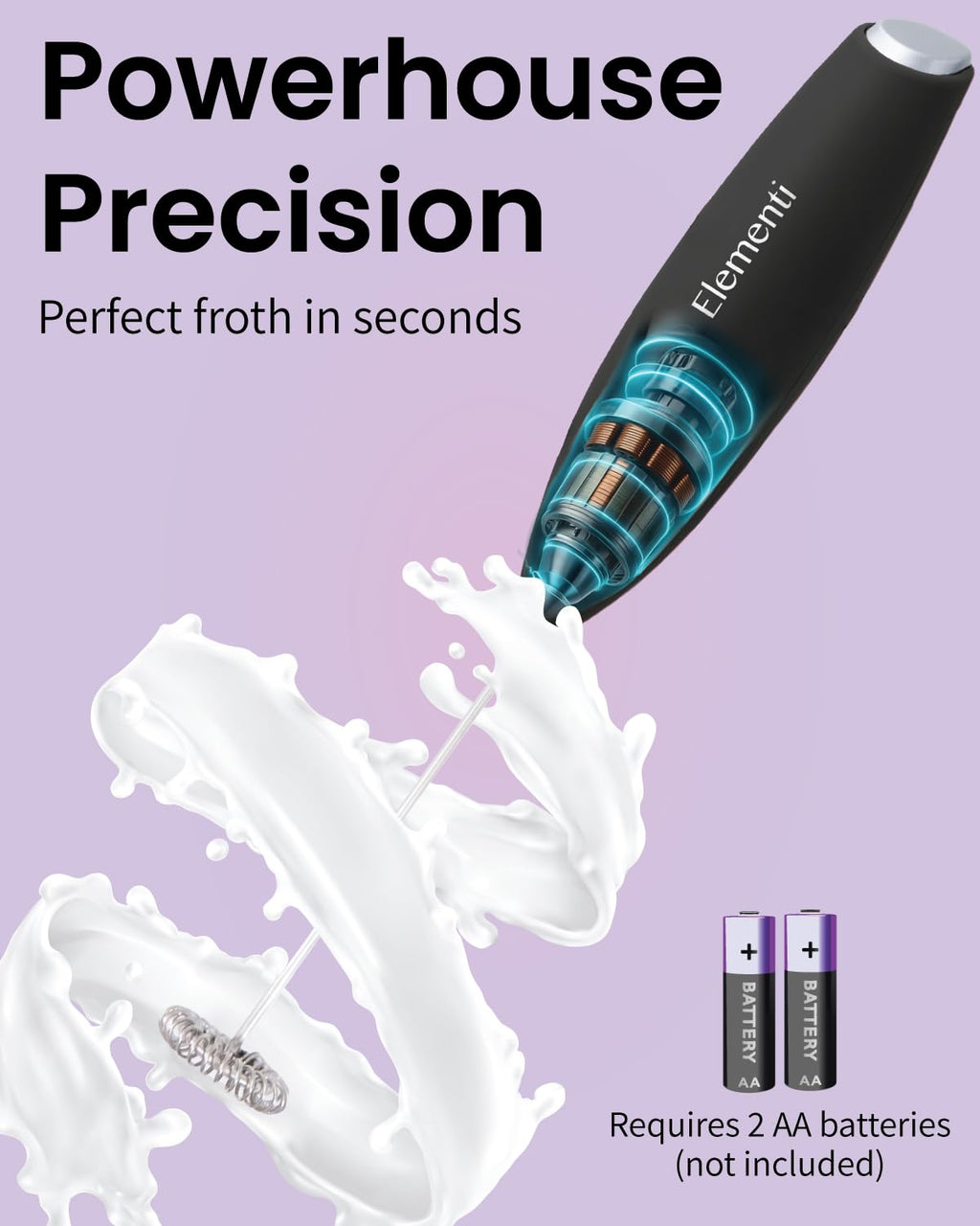 Black Handheld Milk Frother Wand with Stand A687