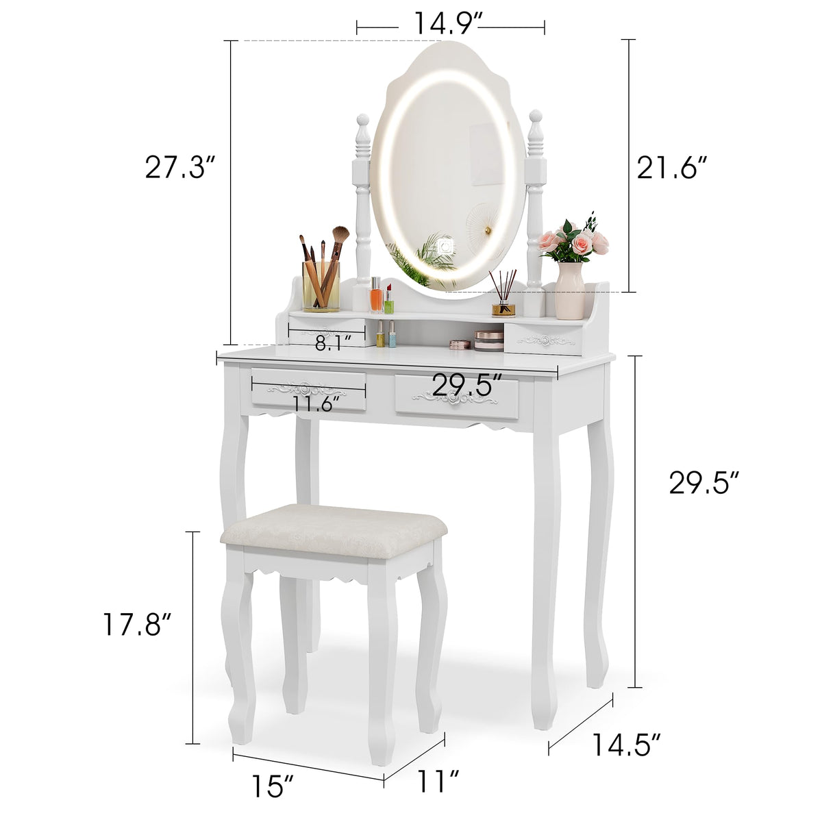 Vanity Desk with Mirror and Lights R6692