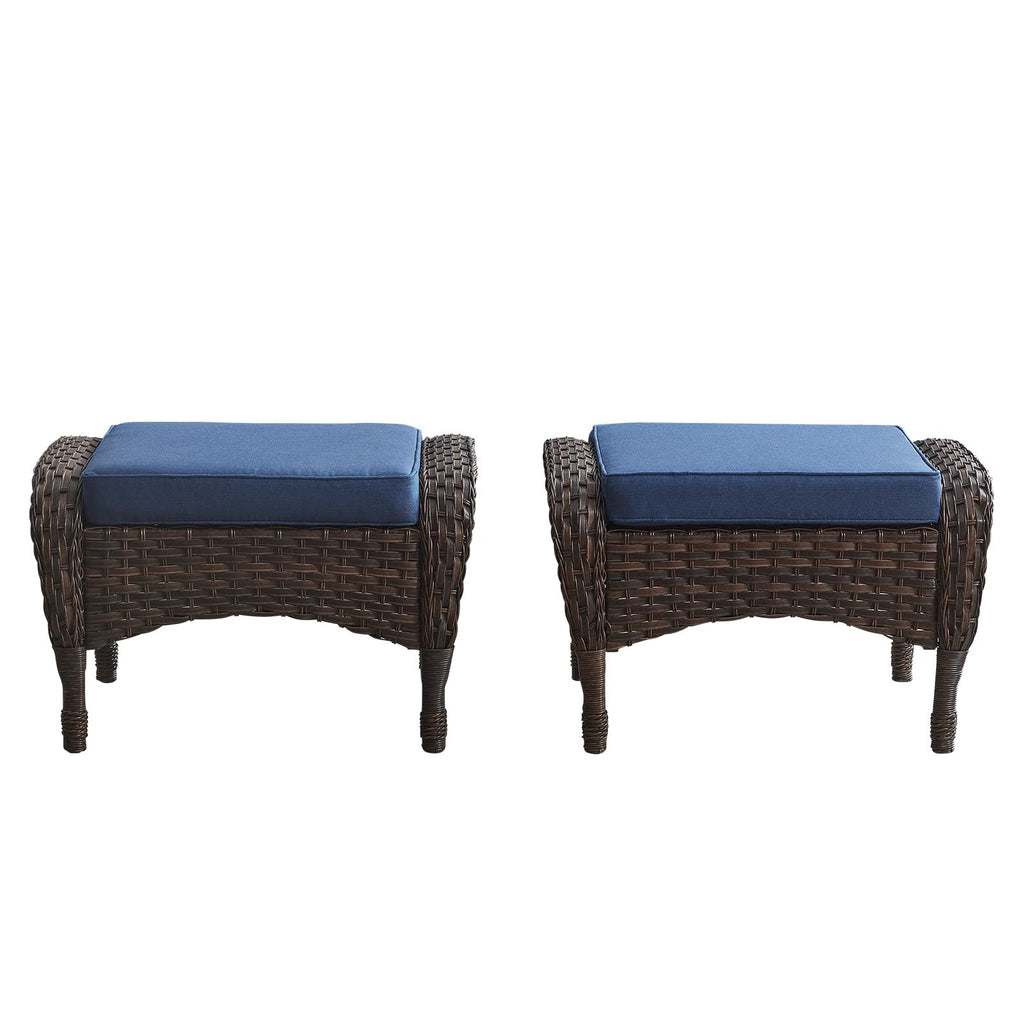 25 Inch PE Wicker Foot Stool Set of 2 with Removable Cushions Brown Y528