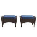 25 Inch PE Wicker Foot Stool Set of 2 with Removable Cushions Brown Y528