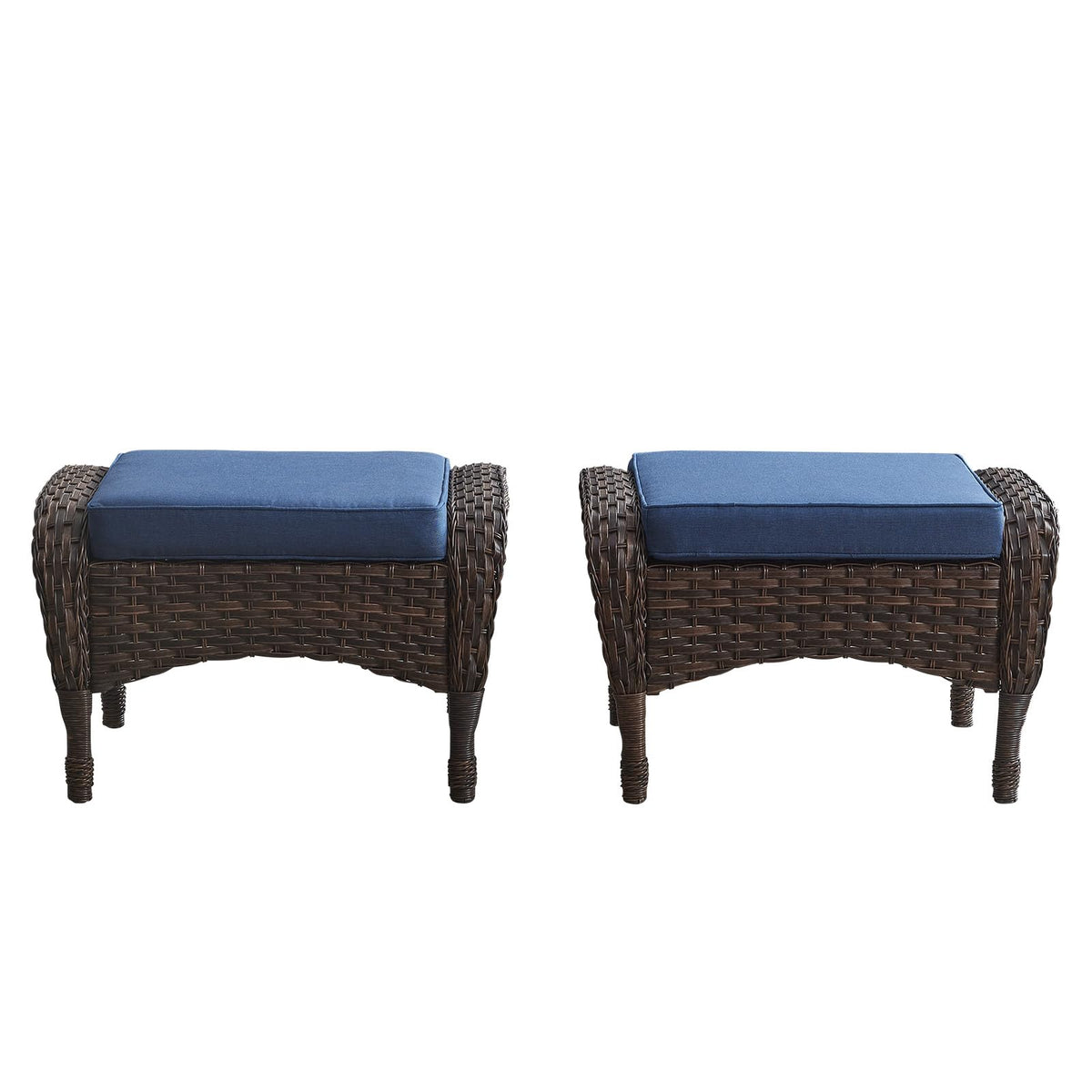 25 Inch PE Wicker Foot Stool Set of 2 with Removable Cushions Brown Y528