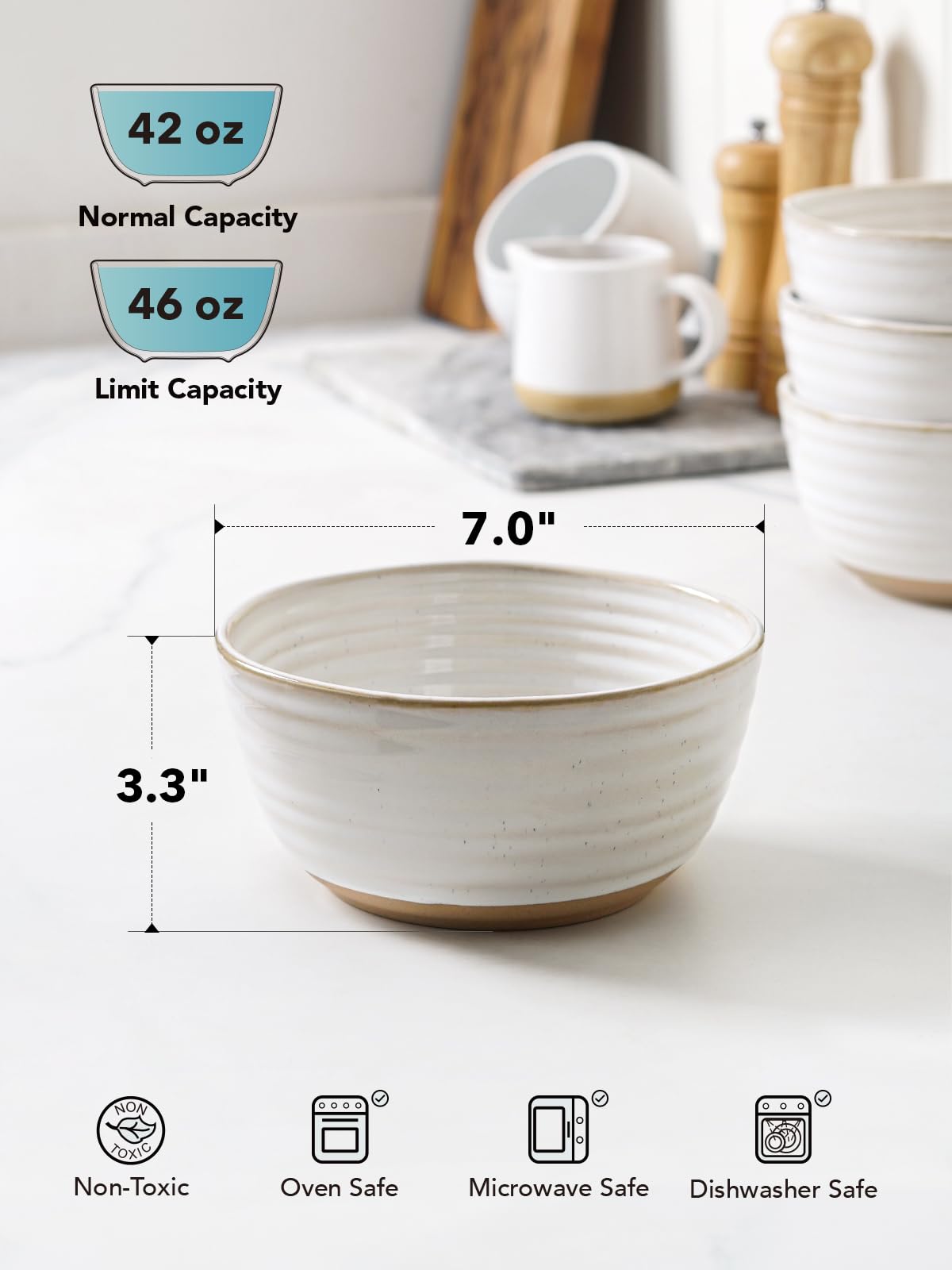 Ceramic Soup Bowl Set 42 oz 7 Inch Set of 4 Arctic White F247710