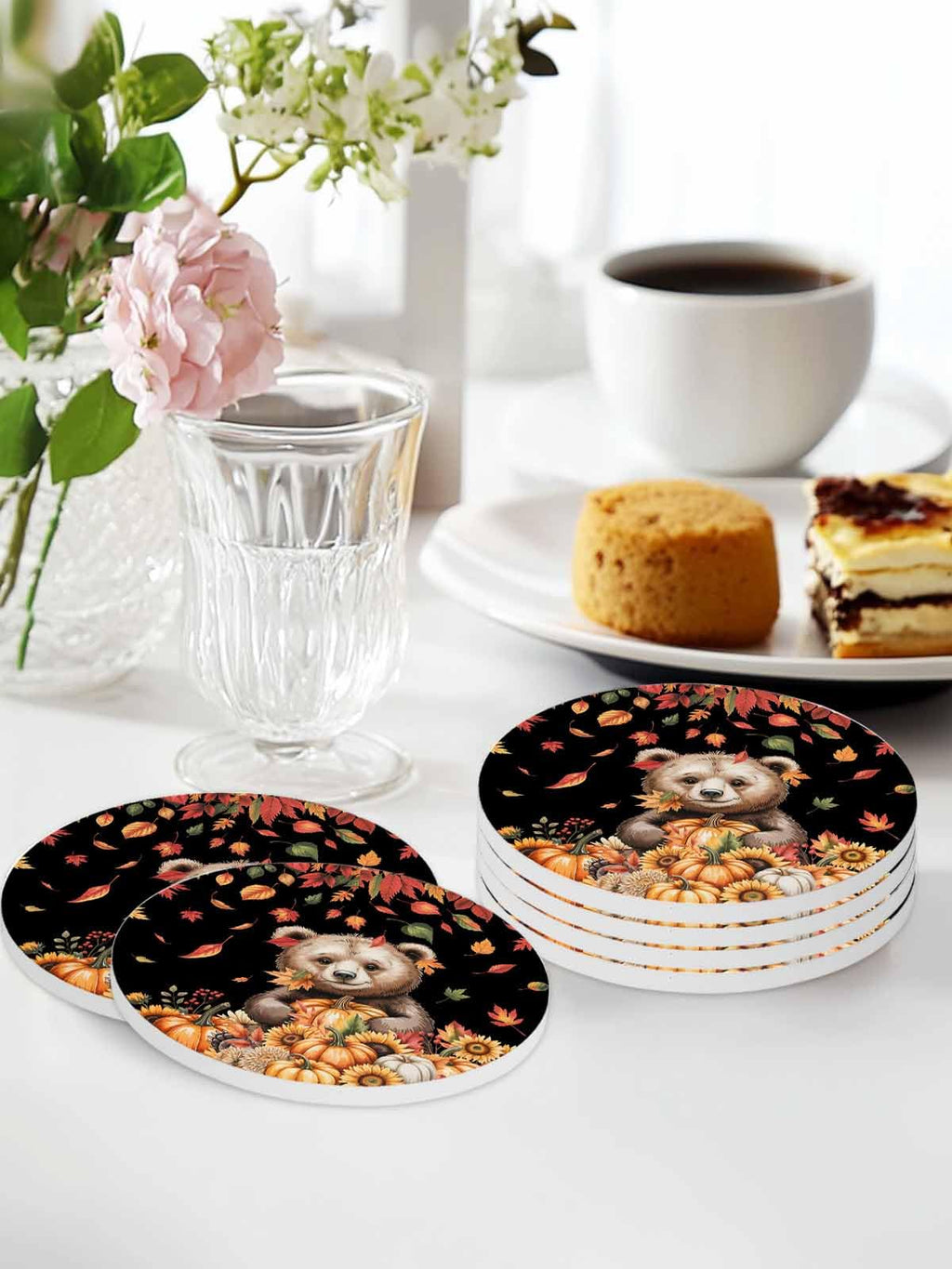 Absorbent Stone Ceramic Coaster with Cork Back, Set of 8 I5684