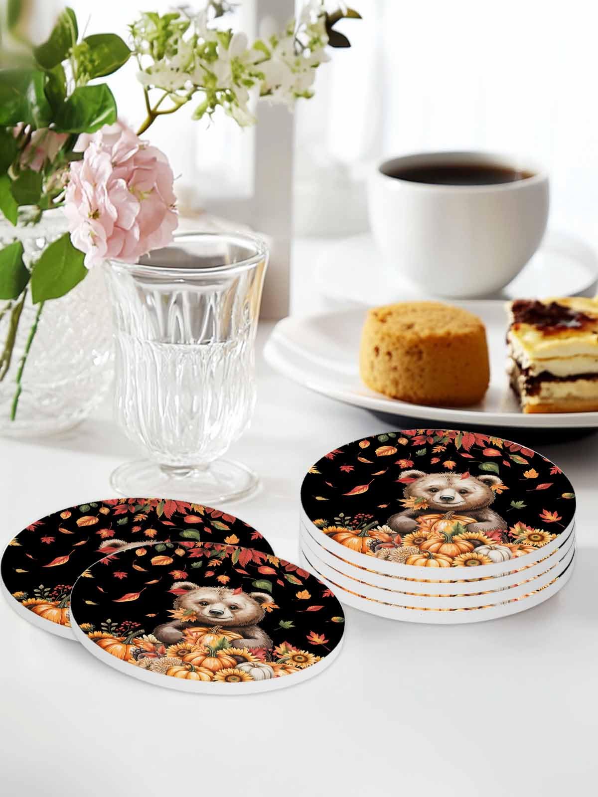 Absorbent Stone Ceramic Coaster with Cork Back, Set of 8 I5684