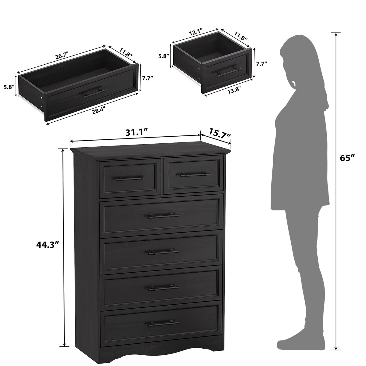 Black 6 Drawer Dresser H297277