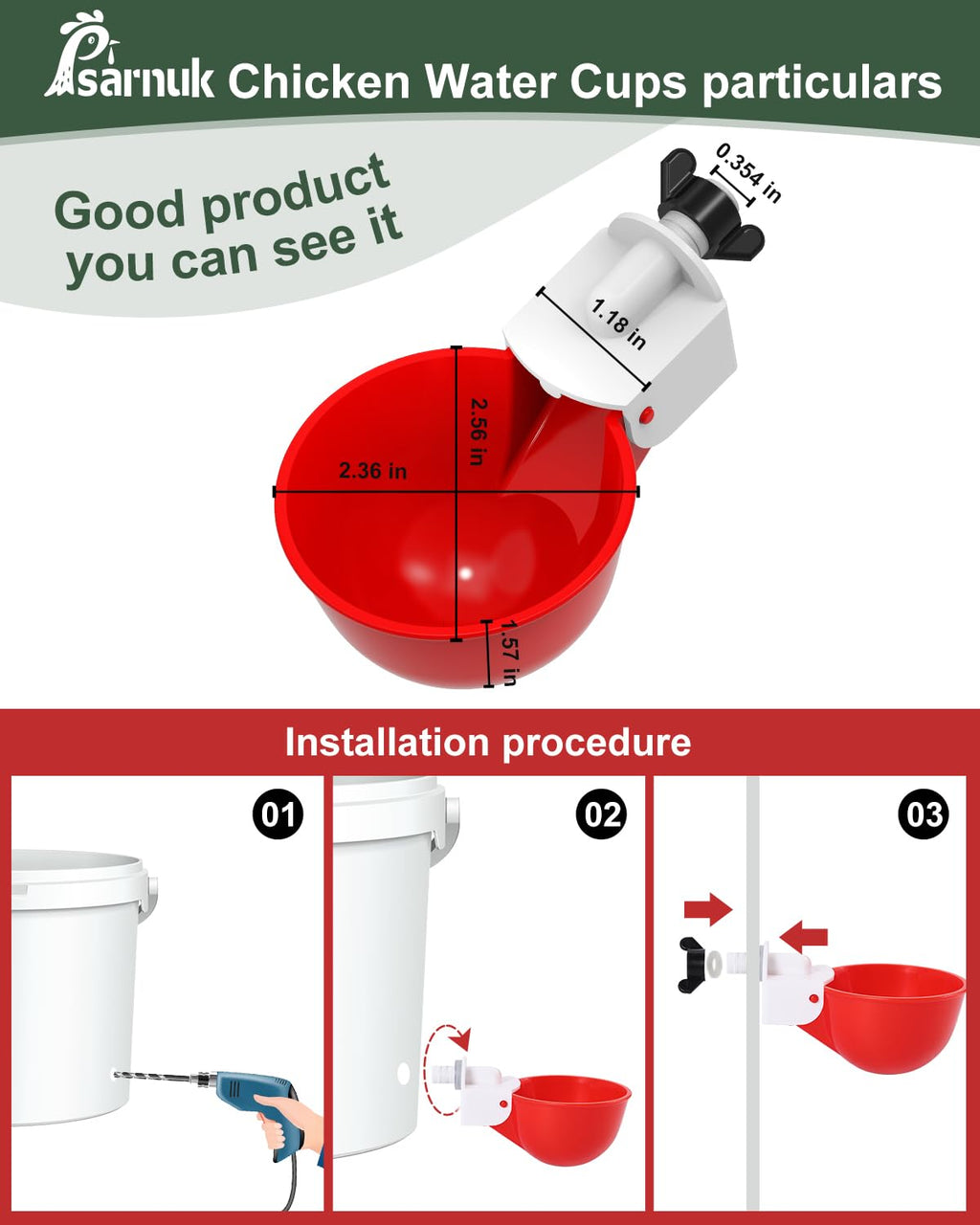 Chicken Waterer Cups 8 Pack with 3/8" Drill Bit K18133
