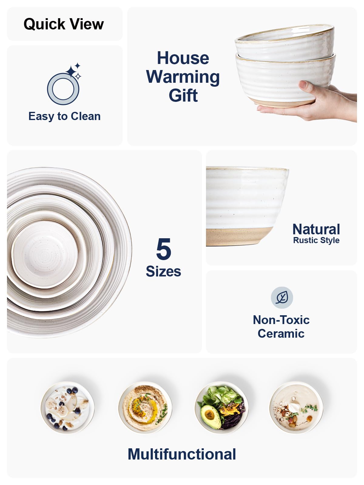 Ceramic Soup Bowl Set 42 oz 7 Inch Set of 4 Arctic White F247710