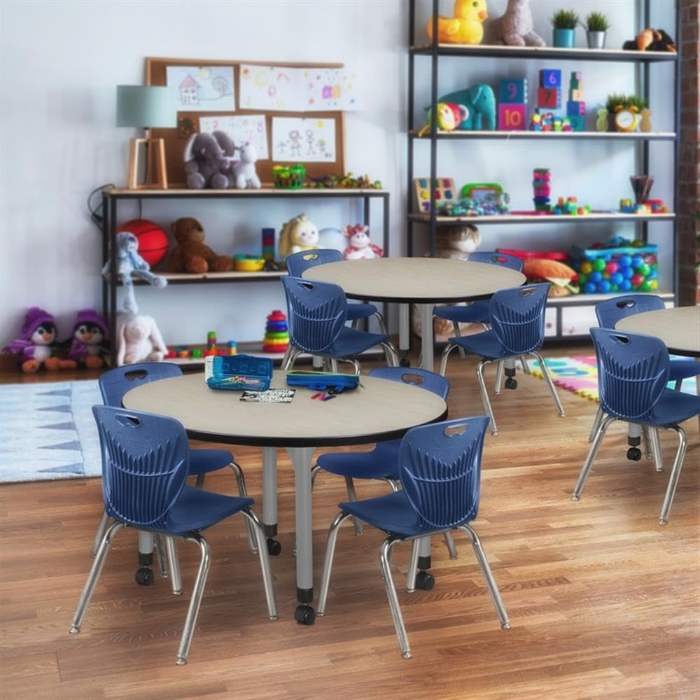 Round Mobile Maple Table with 4 Stack Chairs N5297