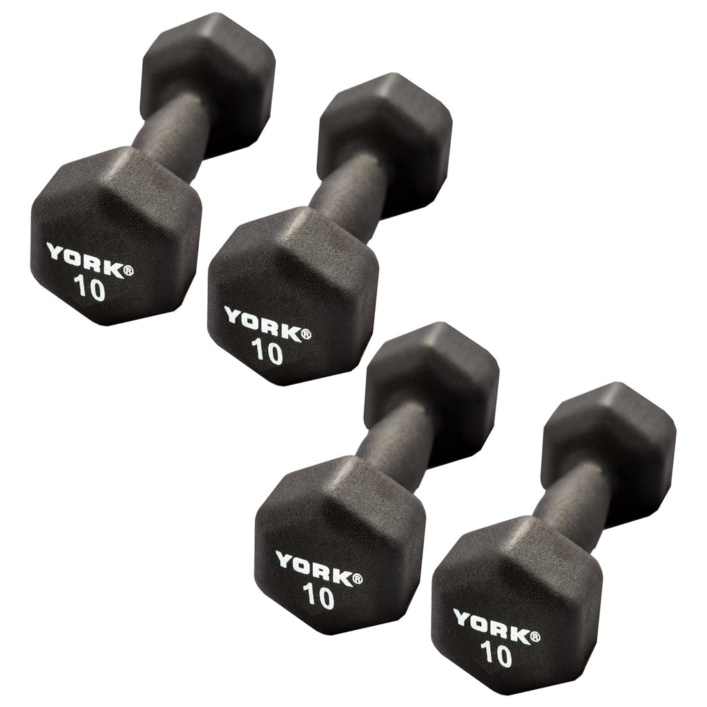 Neoprene Hexagon Dumbbells with Cast Ergo Handle, 10lb Pack of 4 L547530