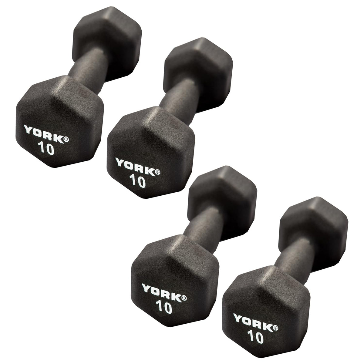 Neoprene Hexagon Dumbbells with Cast Ergo Handle, 10lb Pack of 4 L547530