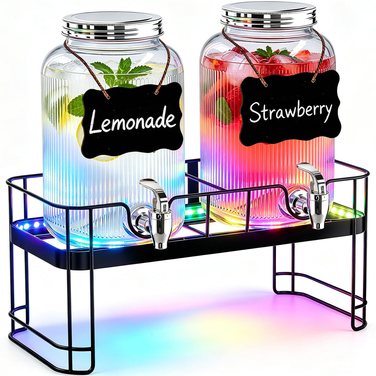 2 Pack 1 Gallon Glass Drink Dispensers with Stand M5868