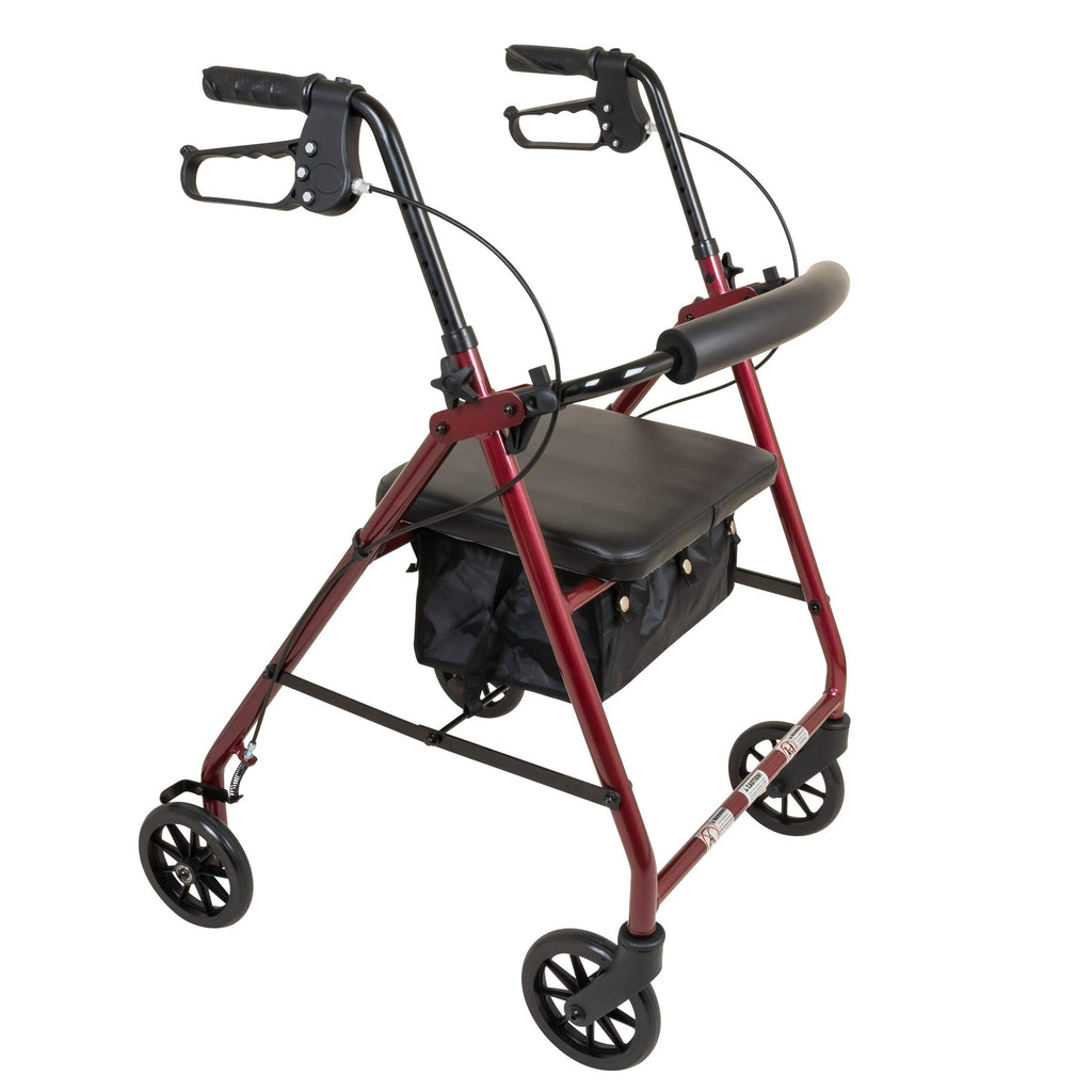 Aluminum Rollator Walker with Seat, 6-inch Wheels, Foldable, Burgundy Y759370