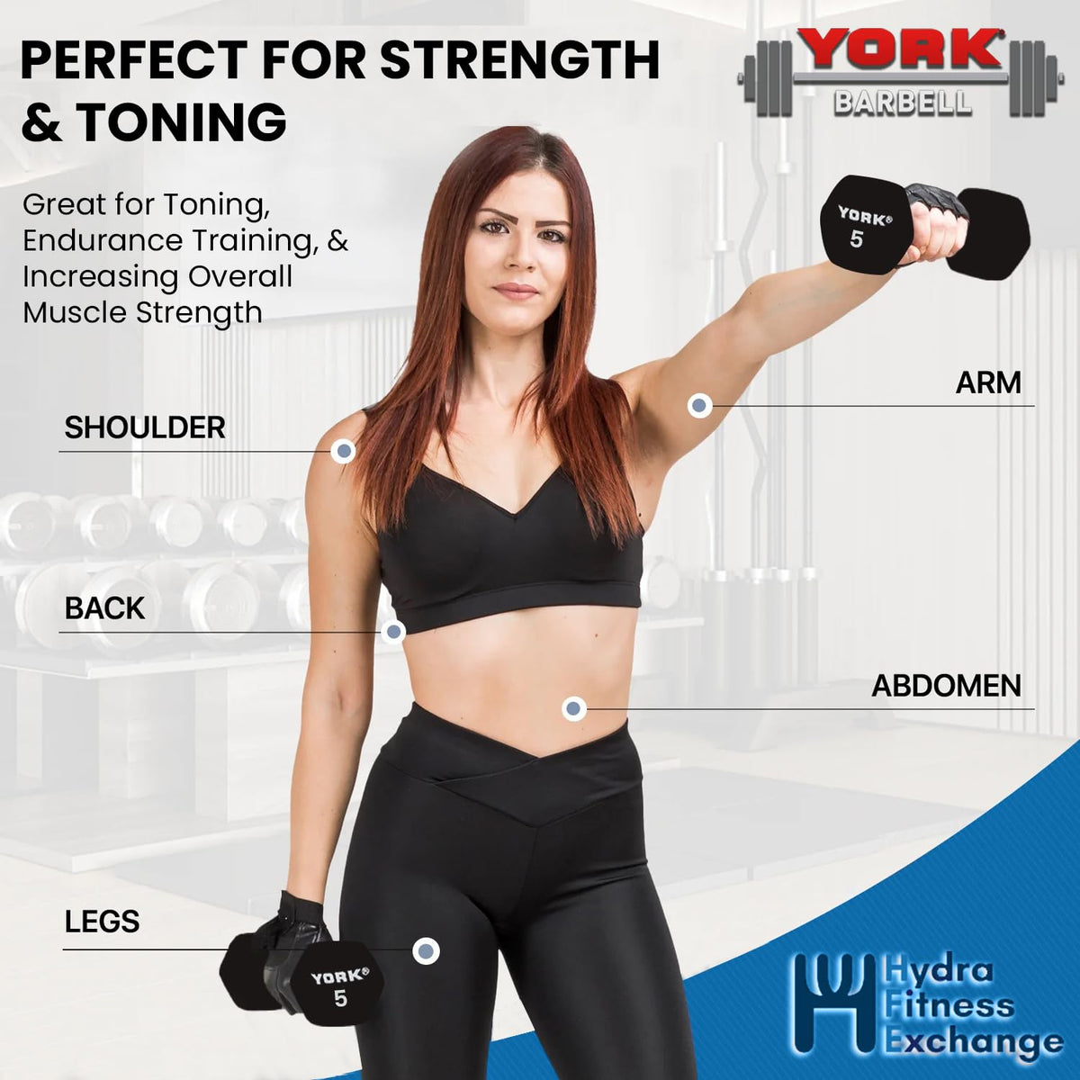 Neoprene Hexagon Dumbbells with Cast Ergo Handle, 10lb Pack of 4 L547530