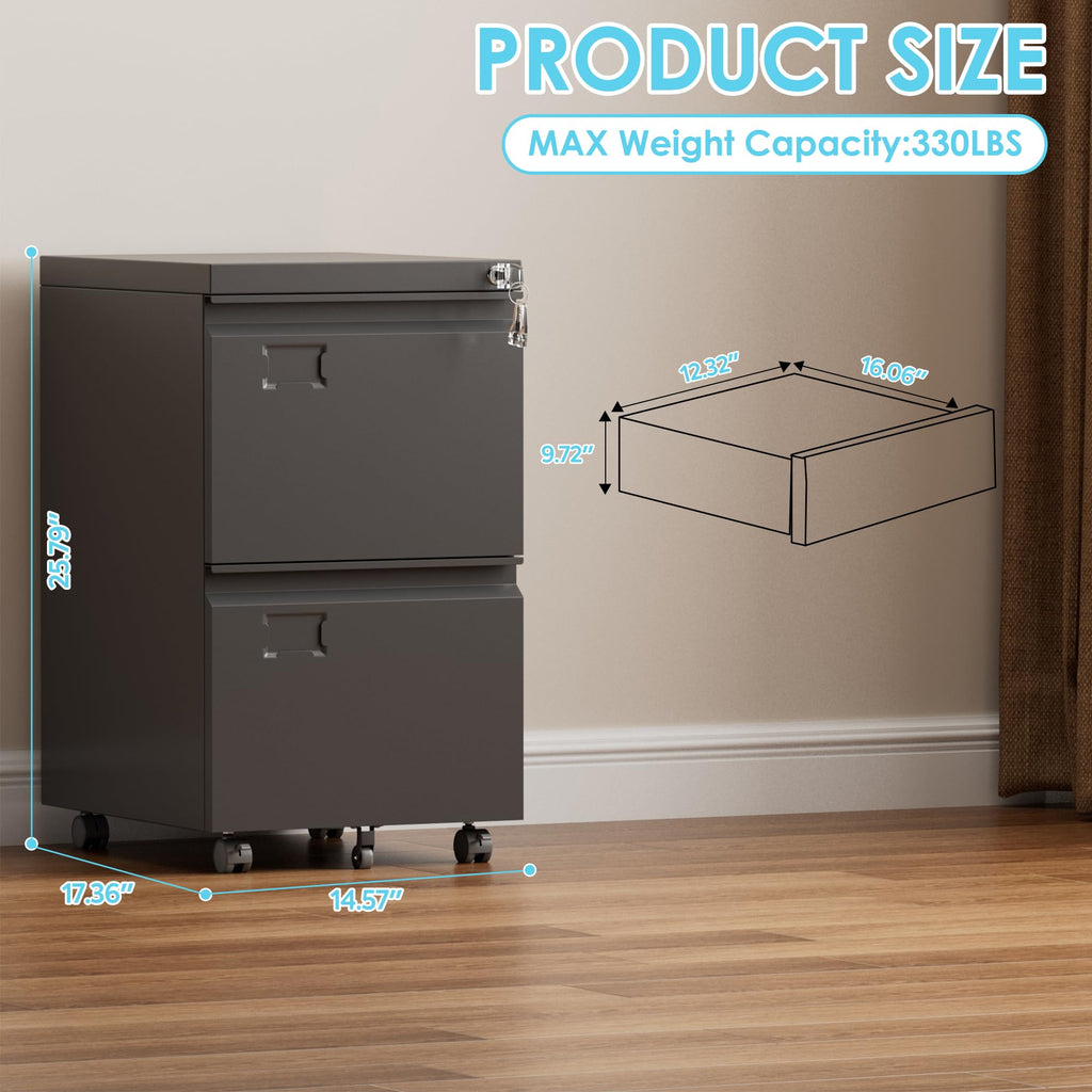2 Drawer Black Metal File Cabinet with Lock G18488