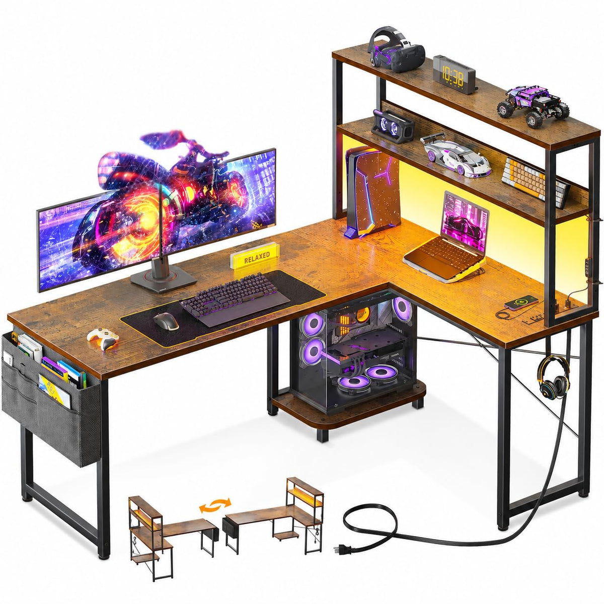 53" L Shaped Gaming Desk with Shelves V463064