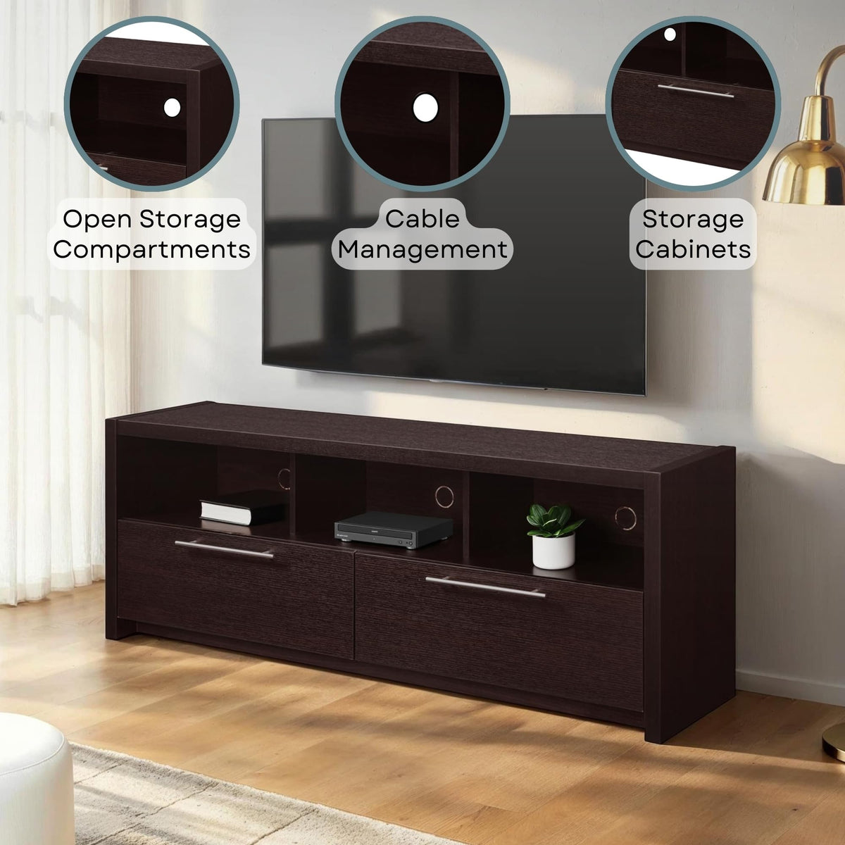 Espresso TV Stand with Storage Cabinets & Shelves V69223