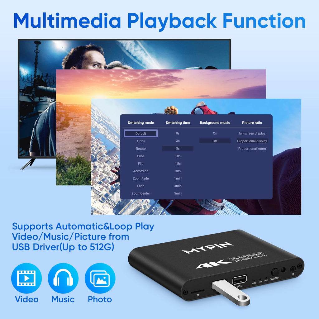 4K@30 Media Player with HDMI Out Switch Q595