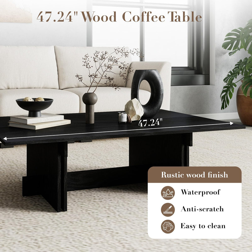 48" Rustic Wood Coffee Table with Geometric Base S842338