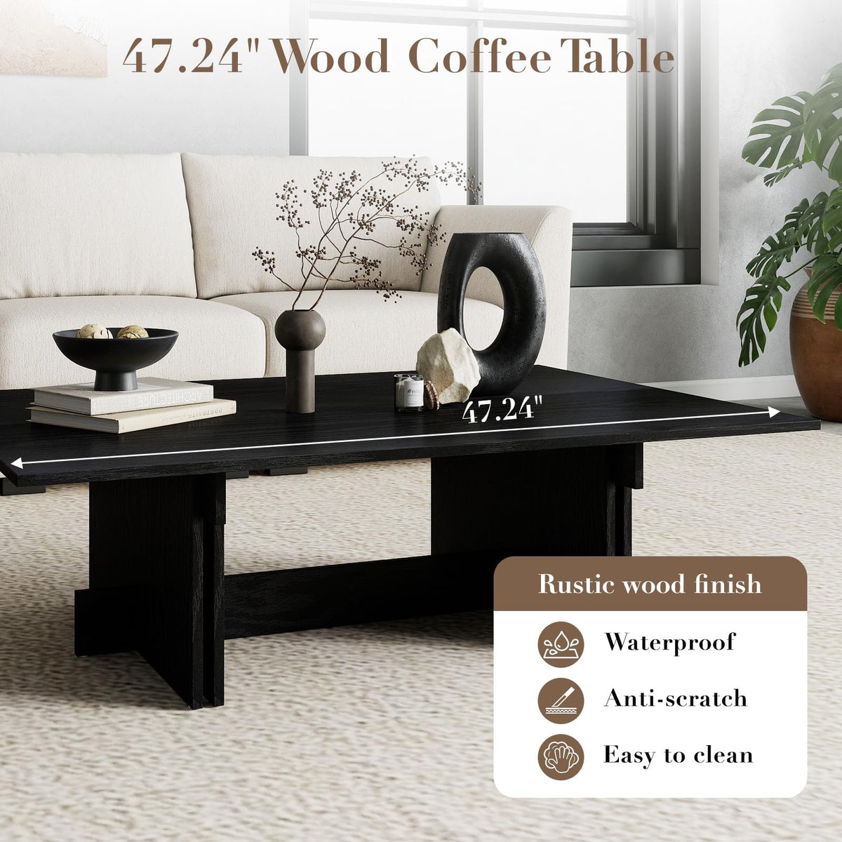 48" Rustic Wood Coffee Table with Geometric Base S842338