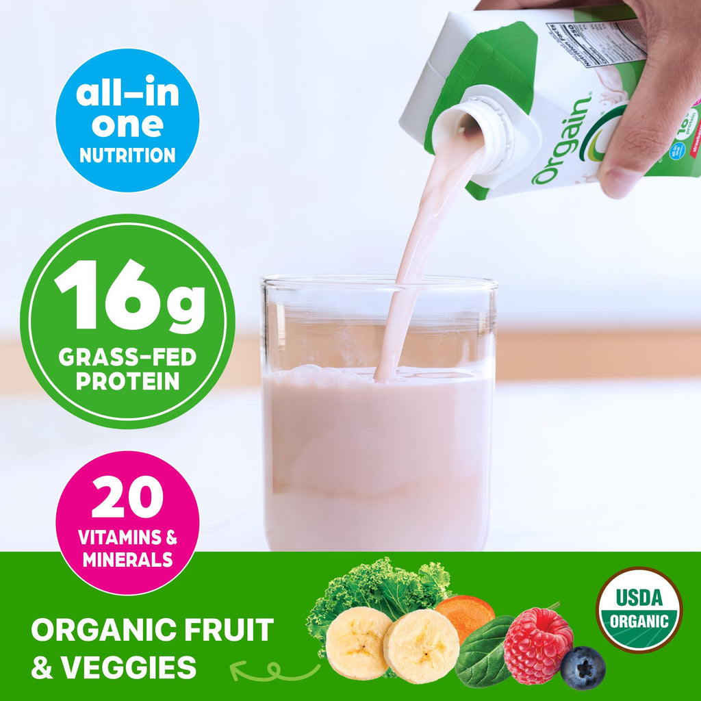 Organic Grass Fed Protein Shake, Strawberry, 11oz, 12pk L662