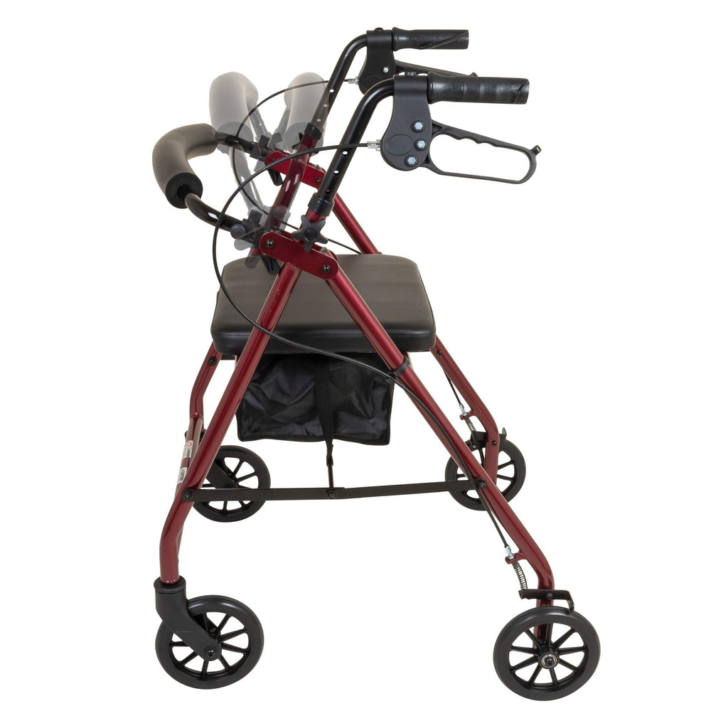 Aluminum Rollator Walker with Seat, 6-inch Wheels, Foldable, Burgundy Y759370