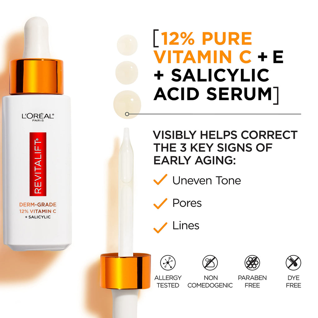Vitamin C Brightening Face Serum with Vitamin E, Salicylic Acid, 1 oz B489500