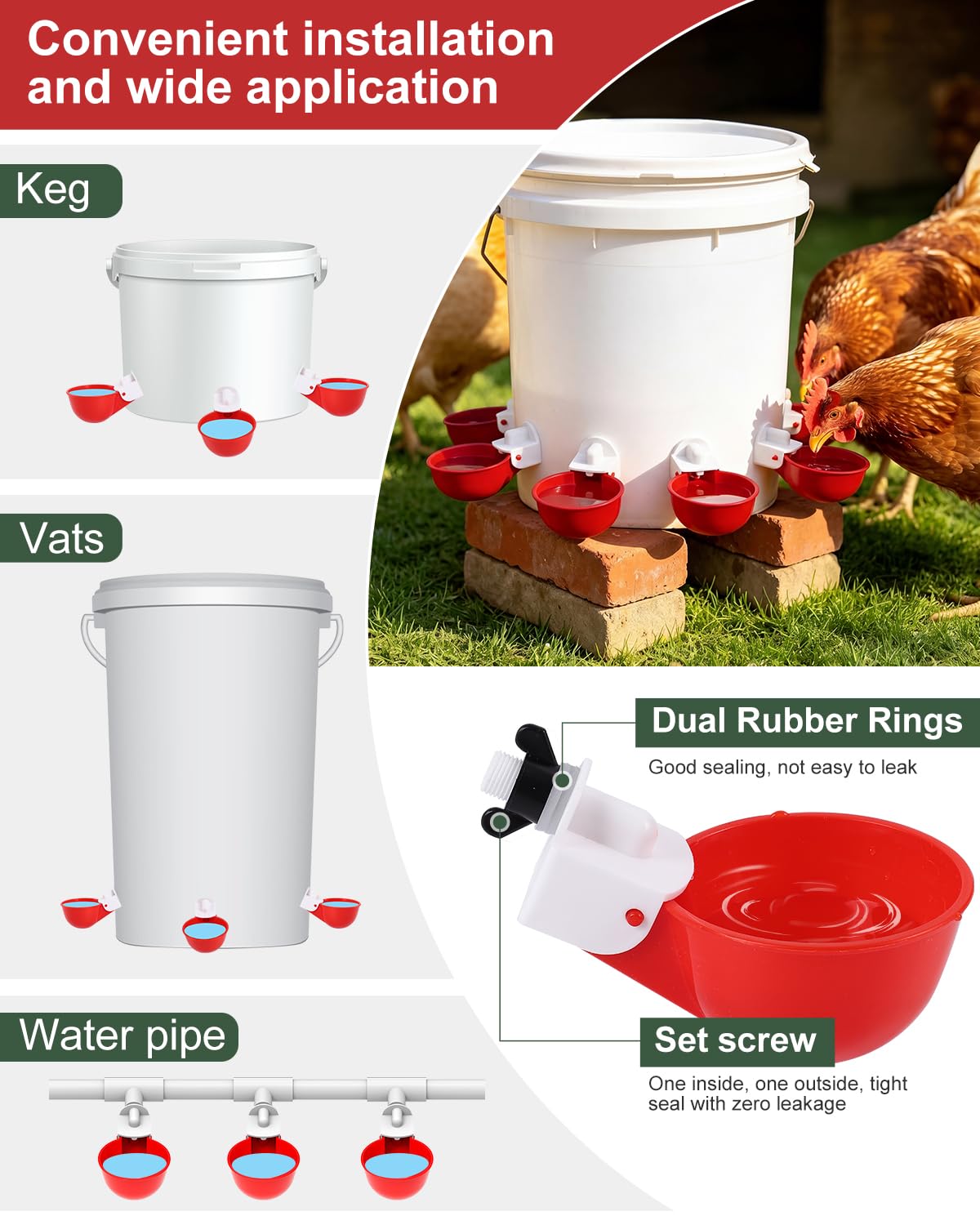 Chicken Waterer Cups 8 Pack with 3/8" Drill Bit K18133