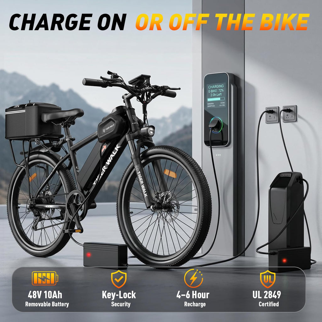 26" All-Terrain Electric Bike, 48V 10Ah Removable Battery, 7-Speed D4989