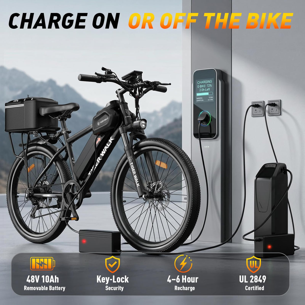 26" All-Terrain Electric Bike, 48V 10Ah Removable Battery, 7-Speed D4989