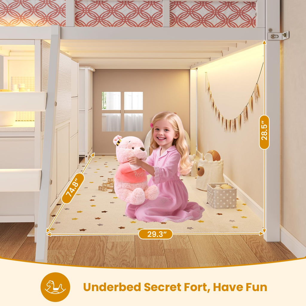 Twin Size Low Loft Bed with 7 Drawers M65910