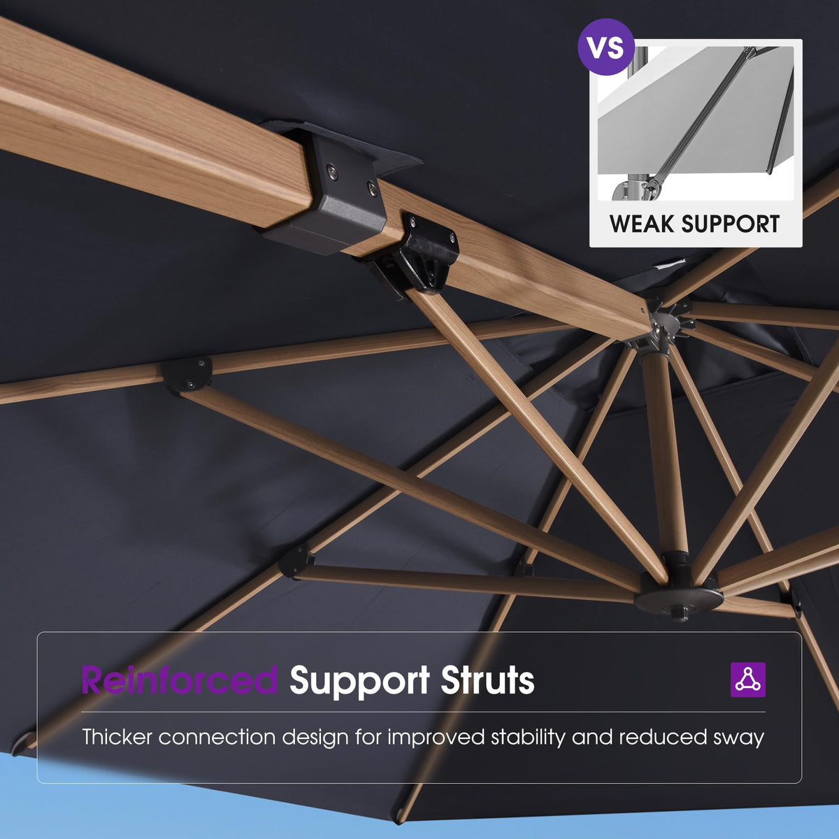 Navy Blue Wood Grain 9FT Square Patio Umbrella X577982