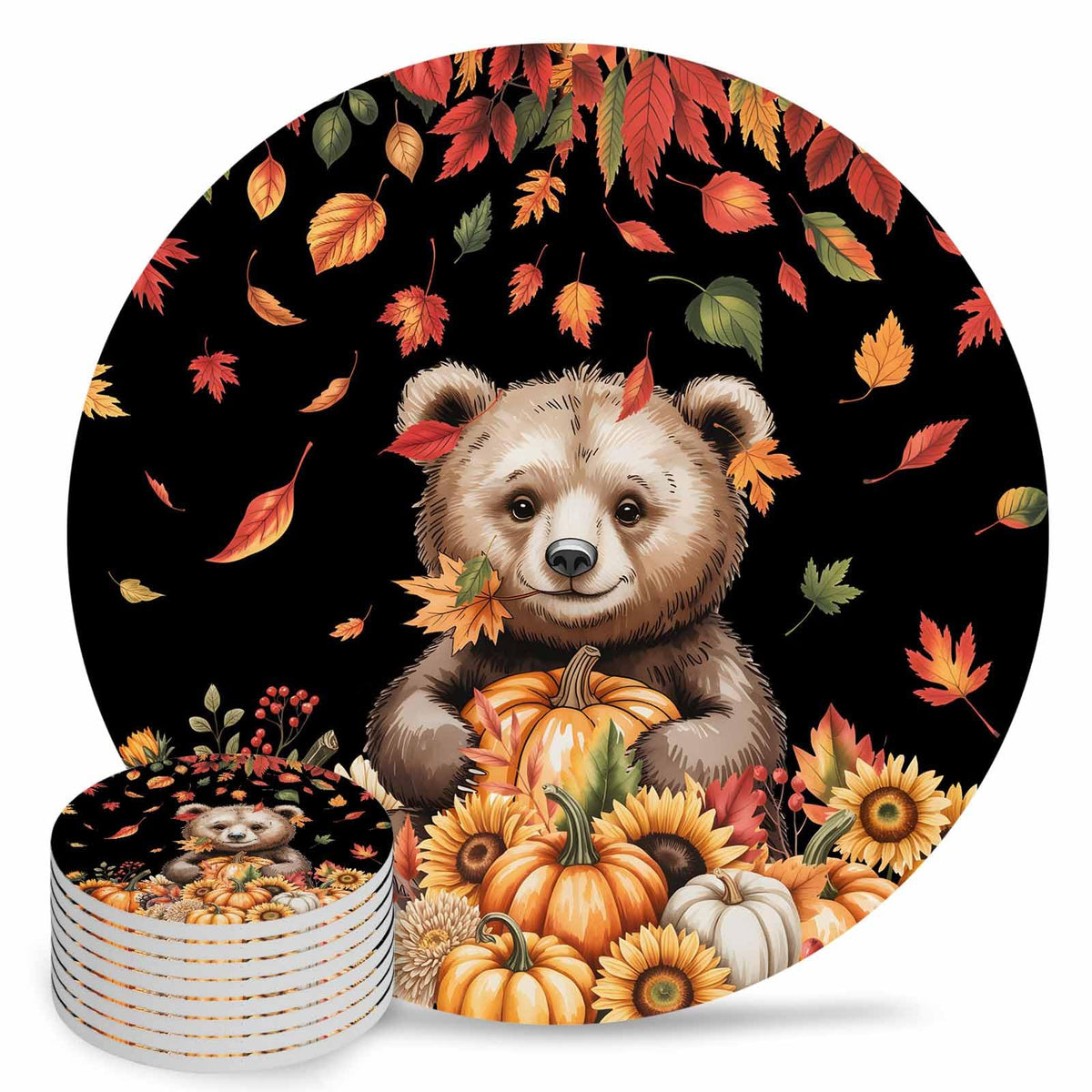 Absorbent Stone Ceramic Coaster with Cork Back, Set of 8 I5684