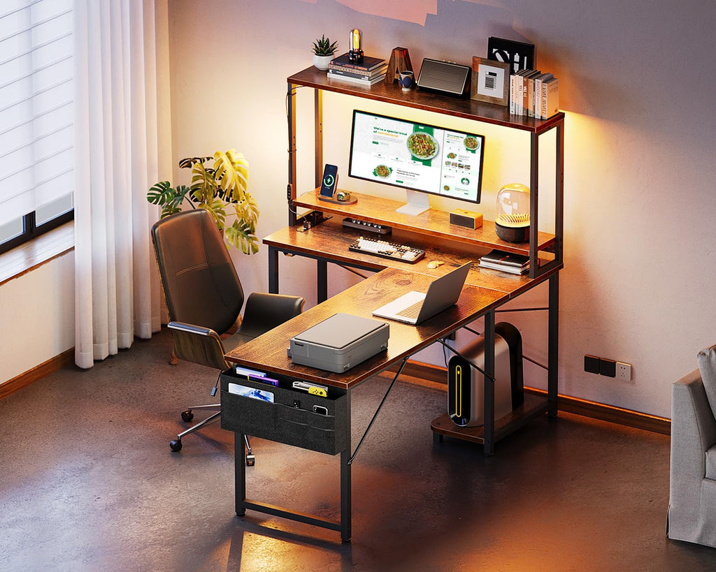 53" L Shaped Gaming Desk with Shelves V463064