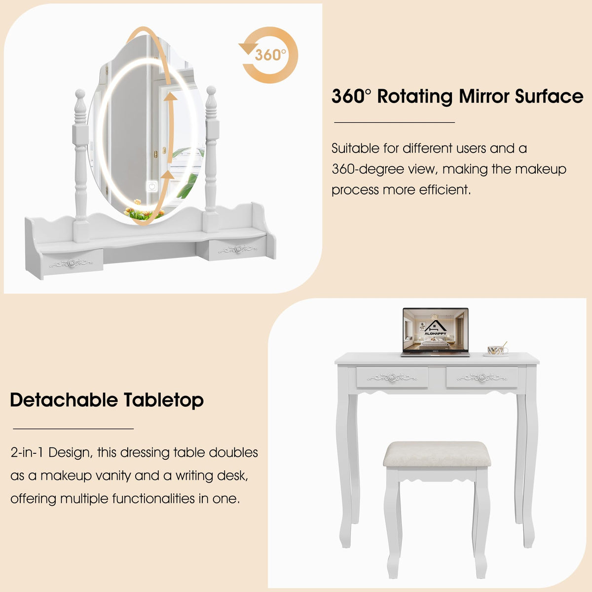 Vanity Desk with Mirror and Lights R6692