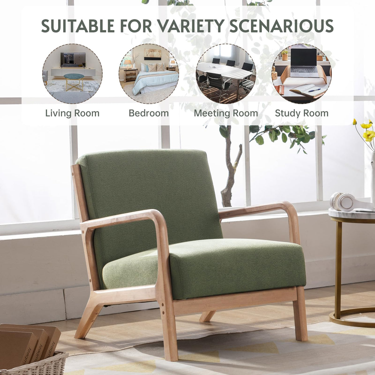 Mid Century Modern Accent Chairs Set of 2 Fabric Wood Armchair O558