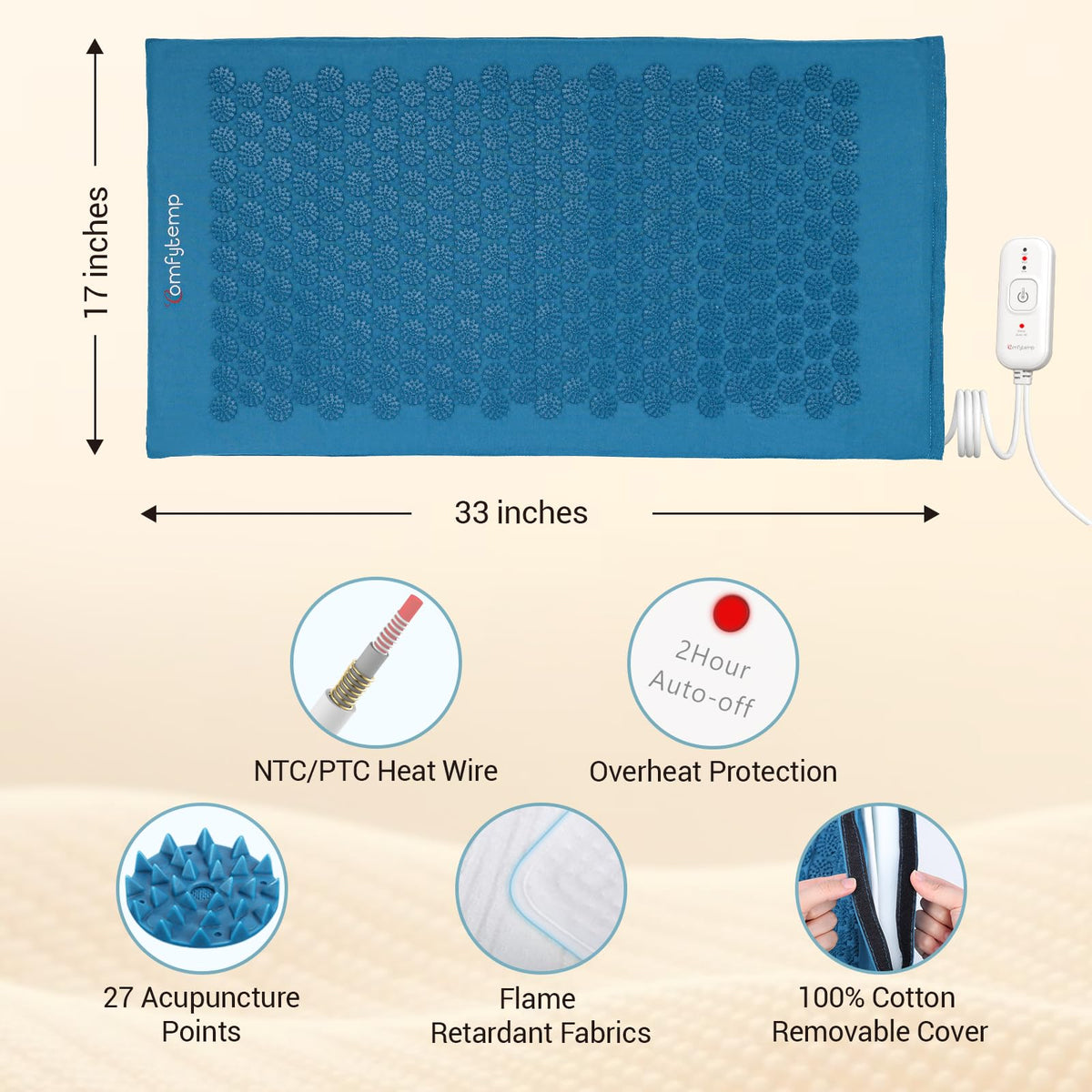 Heated Acupressure Mat 17"x33" Z75973