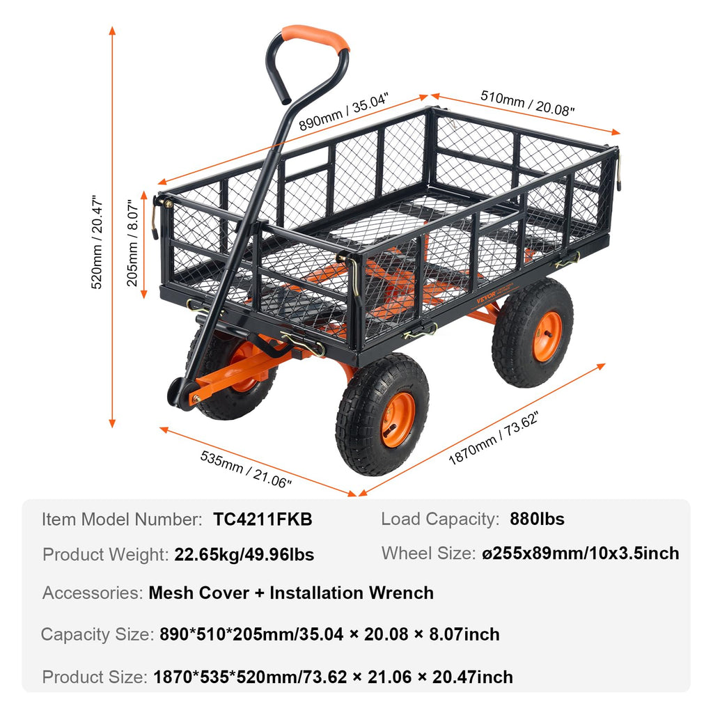880lbs Steel Garden Dump Cart Utility Wagon with Removable Sides G4897