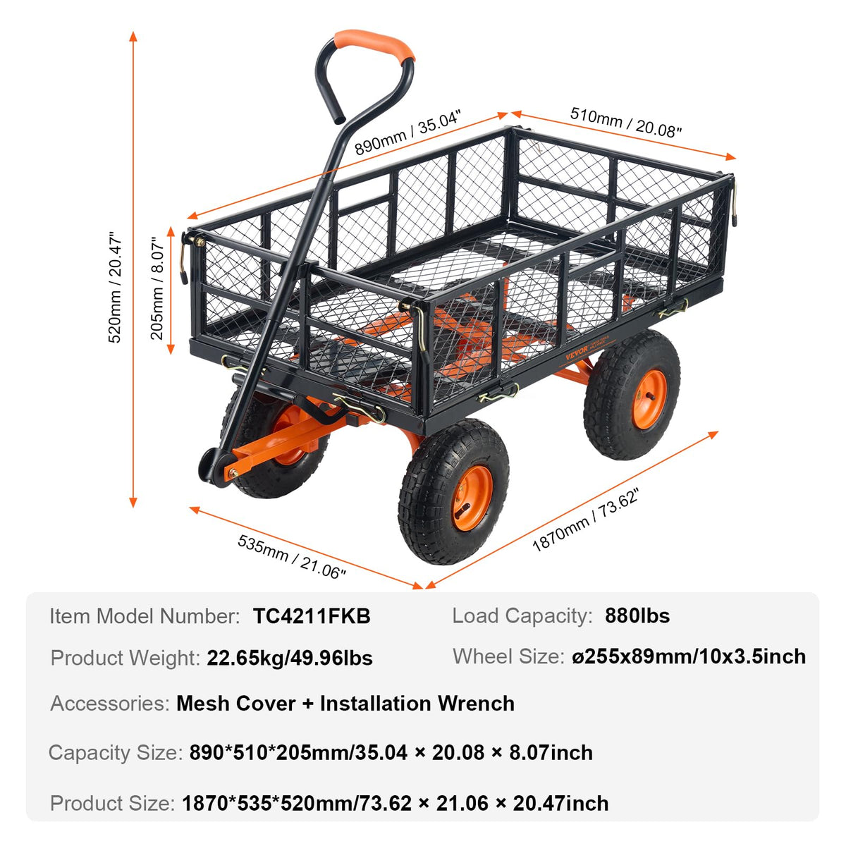 880lbs Steel Garden Dump Cart Utility Wagon with Removable Sides G4897