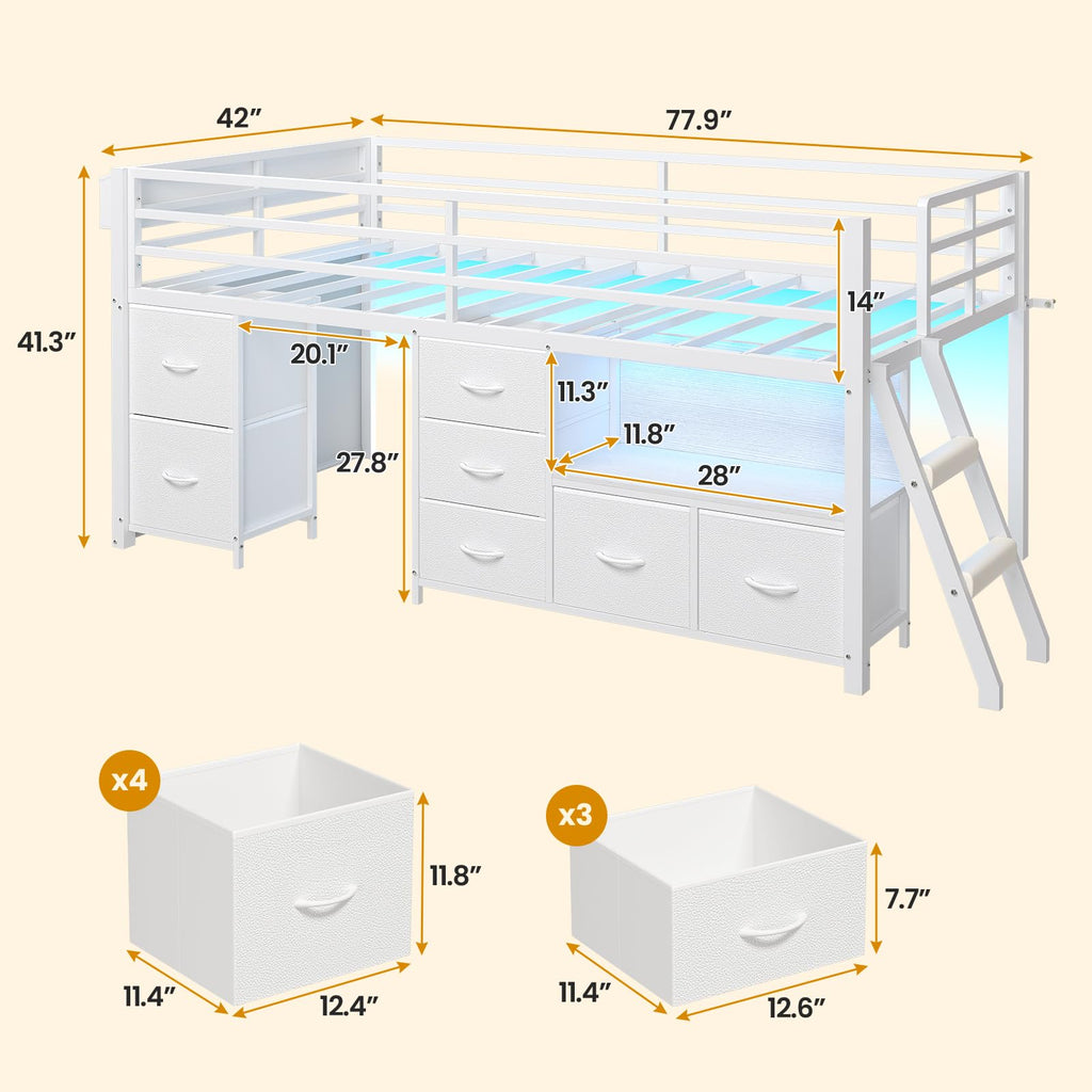 Twin Size Low Loft Bed with 7 Drawers M65910