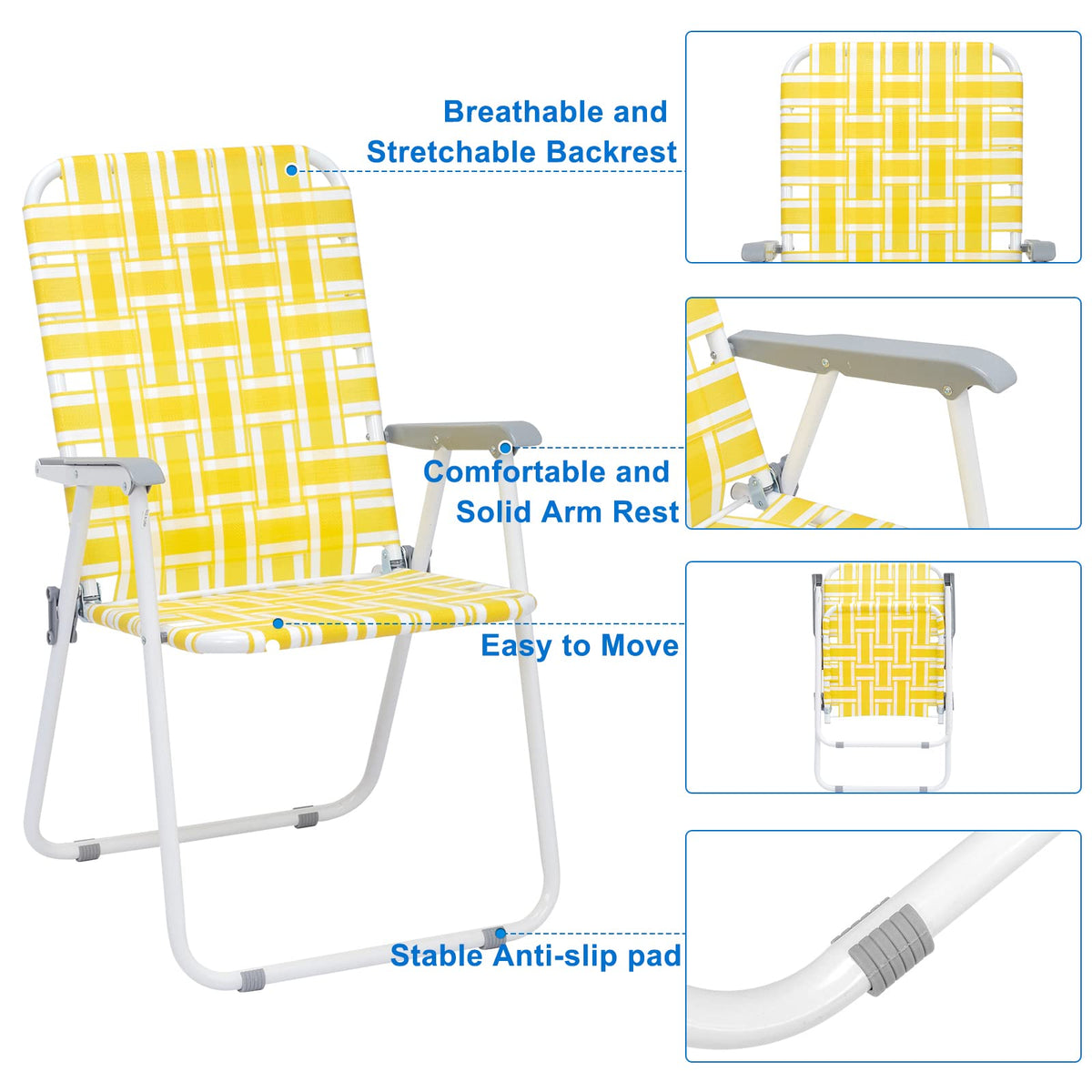 Yellow Striped Webbed Lawn Chairs Set of 2 K427