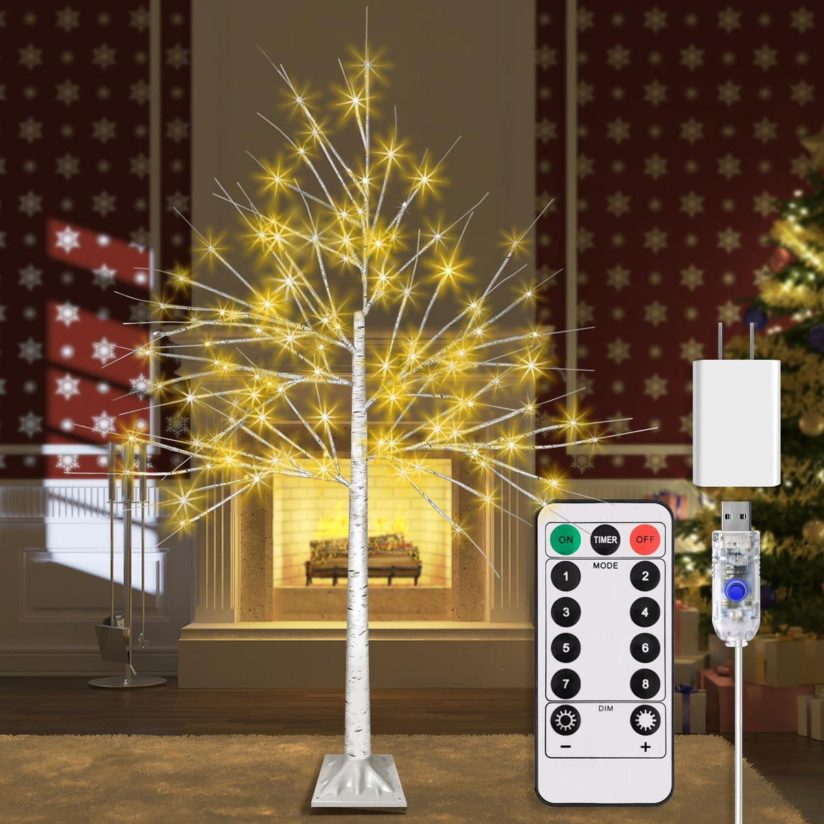 4FT LED Birch Tree with 96 Lights T616007
