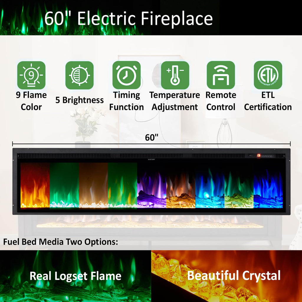 65" Fireplace TV Stand with 60" Glass Electric Fireplace V331