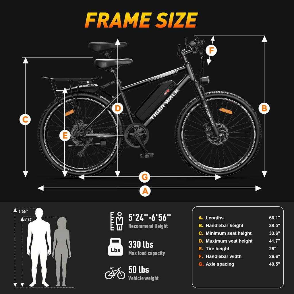 26" All-Terrain Electric Bike, 48V 10Ah Removable Battery, 7-Speed D4989
