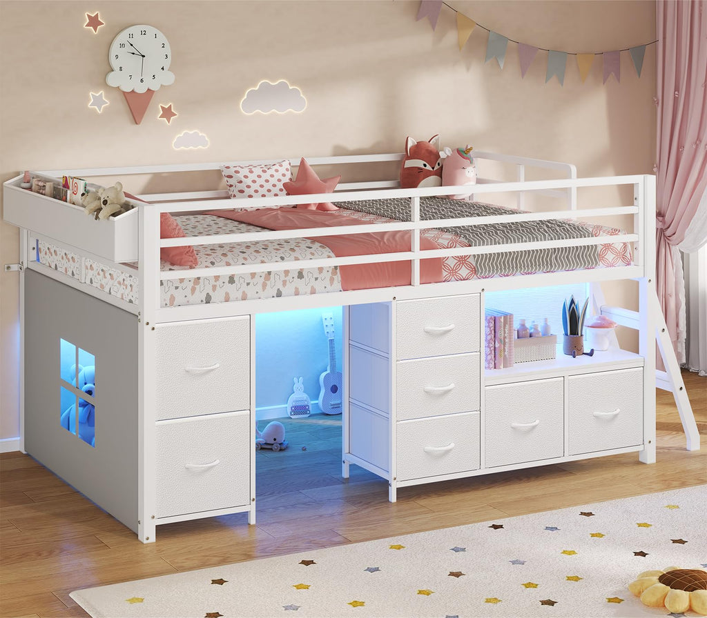 Twin Size Low Loft Bed with 7 Drawers M65910