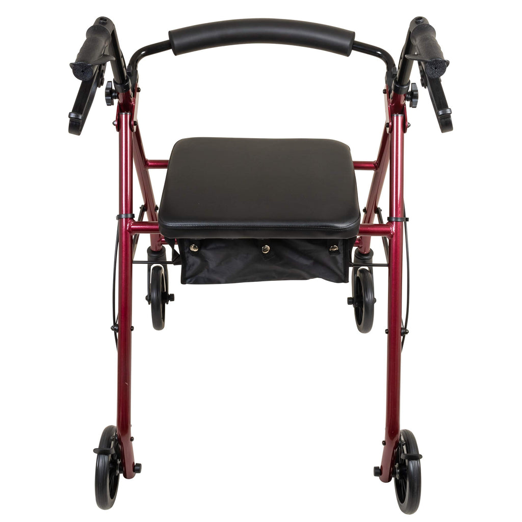 Aluminum Rollator Walker with Seat, 6-inch Wheels, Foldable, Burgundy Y759370
