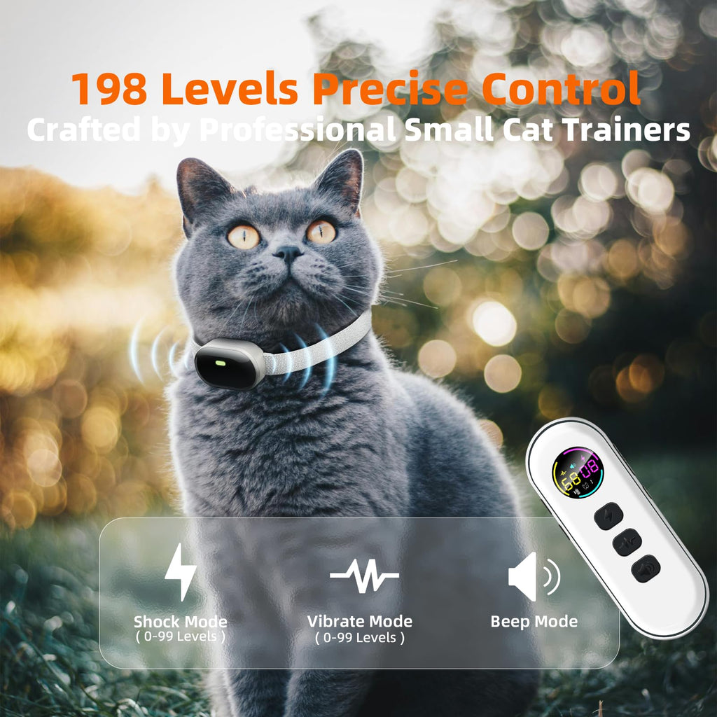 Ultra-Small Cat Training Collar with Remote, Waterproof, Rechargeable (Beige) M1258
